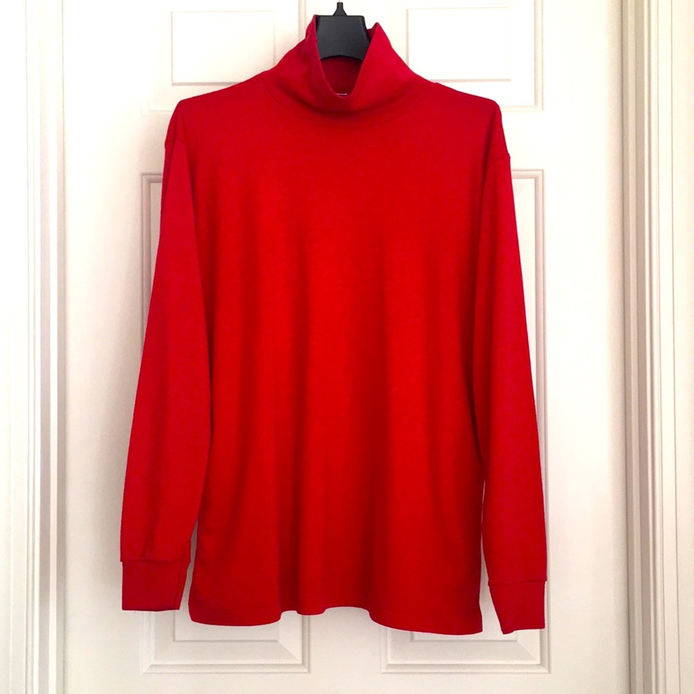 Bobbie Brooks Top Large Red Turtle Neck Long Sleeves Tee